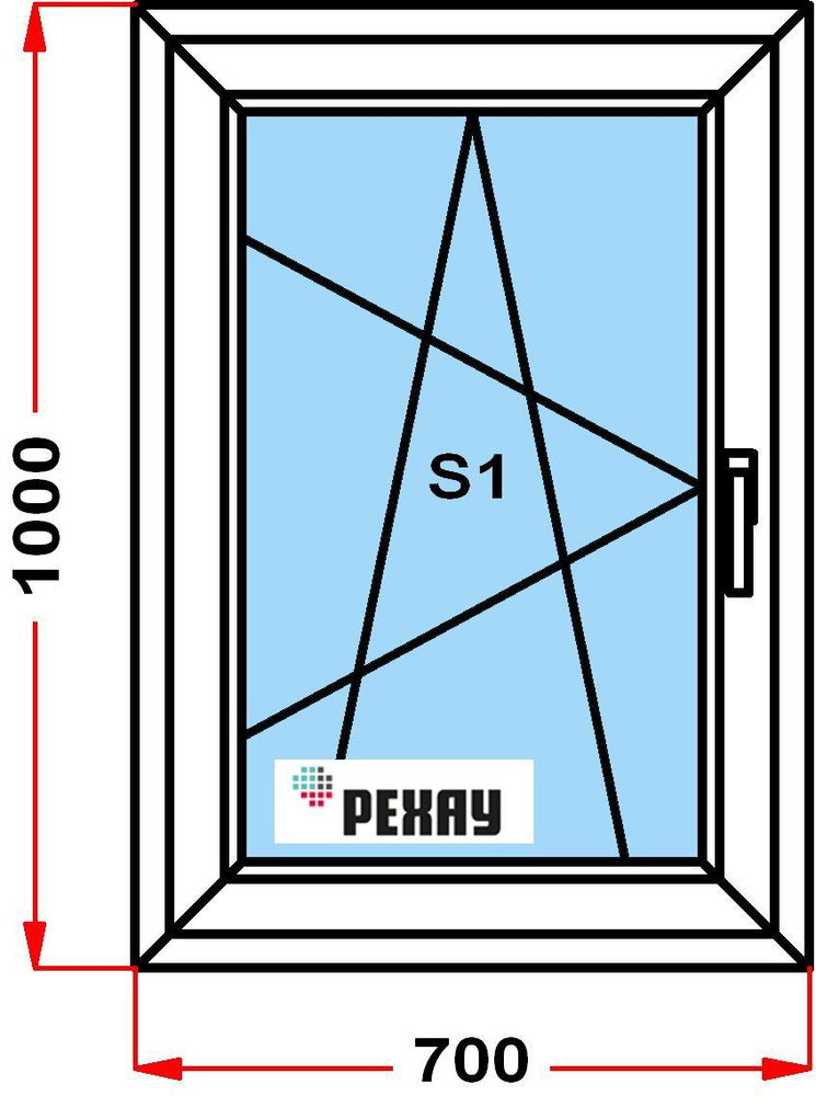 Окно пластиковое, профиль РЕХАУ BLITZ (1000 x 700), с поворотно-откидной створкой, стеклопакет из 2х #1