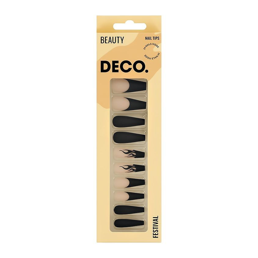 Набор накладных ногтей с клеевыми стикерами DECO. BEAUTY festival black fire (24 шт + клеевые стикеры #1