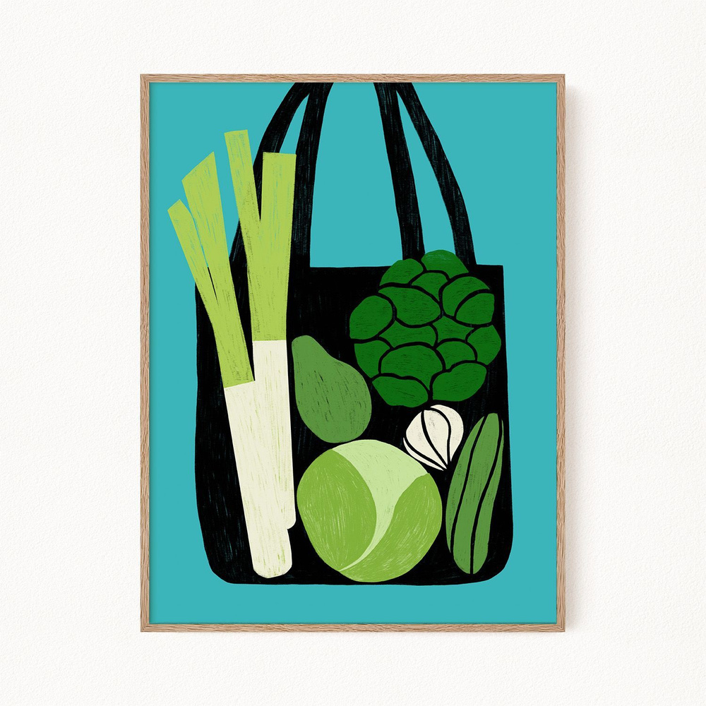 Постер для кухни "Green Veggies Bag - Зелень в сумке", 40х50 см #1