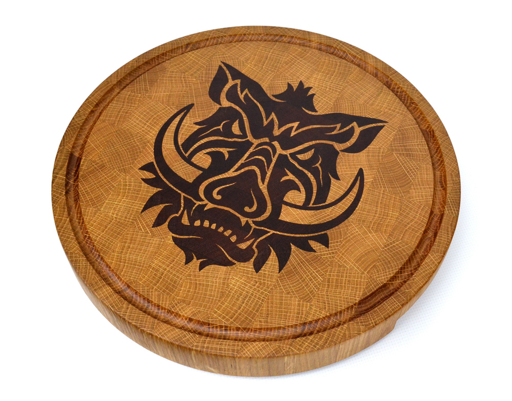 Торцевая доска "Кабан" Wooden Plate, 29 см, для разделки, сервировки, подачи, дуб/красное дерево сапеле #1