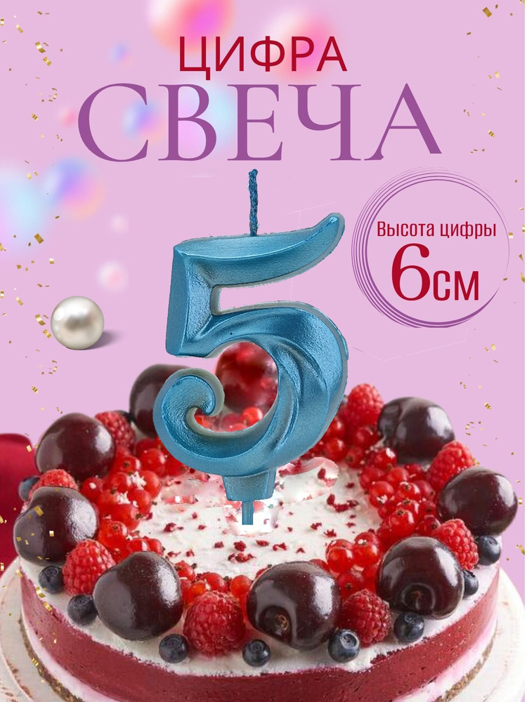 Свечи для торта цифры 5, бирюзовый #1