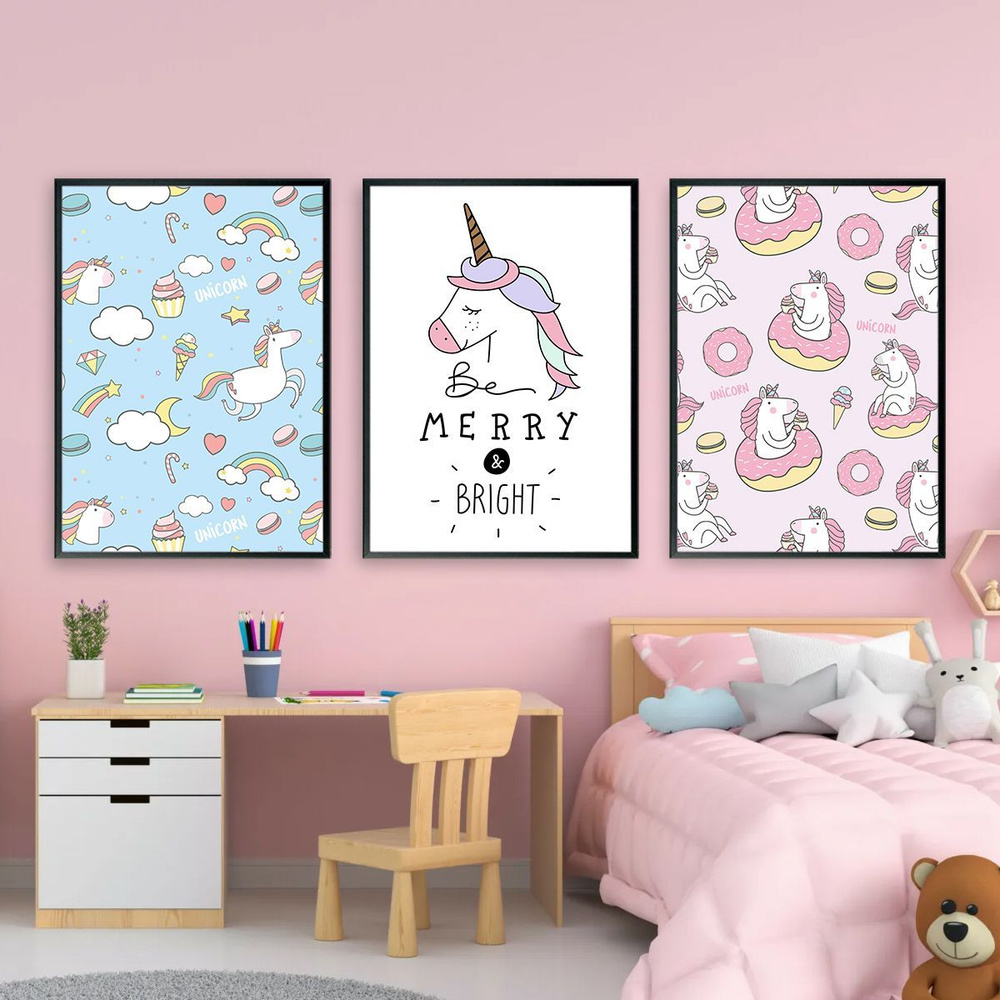Постеры на стену "Единорог. Unicorn", постеры интерьерные 50х70 см, 3 шт.  #1
