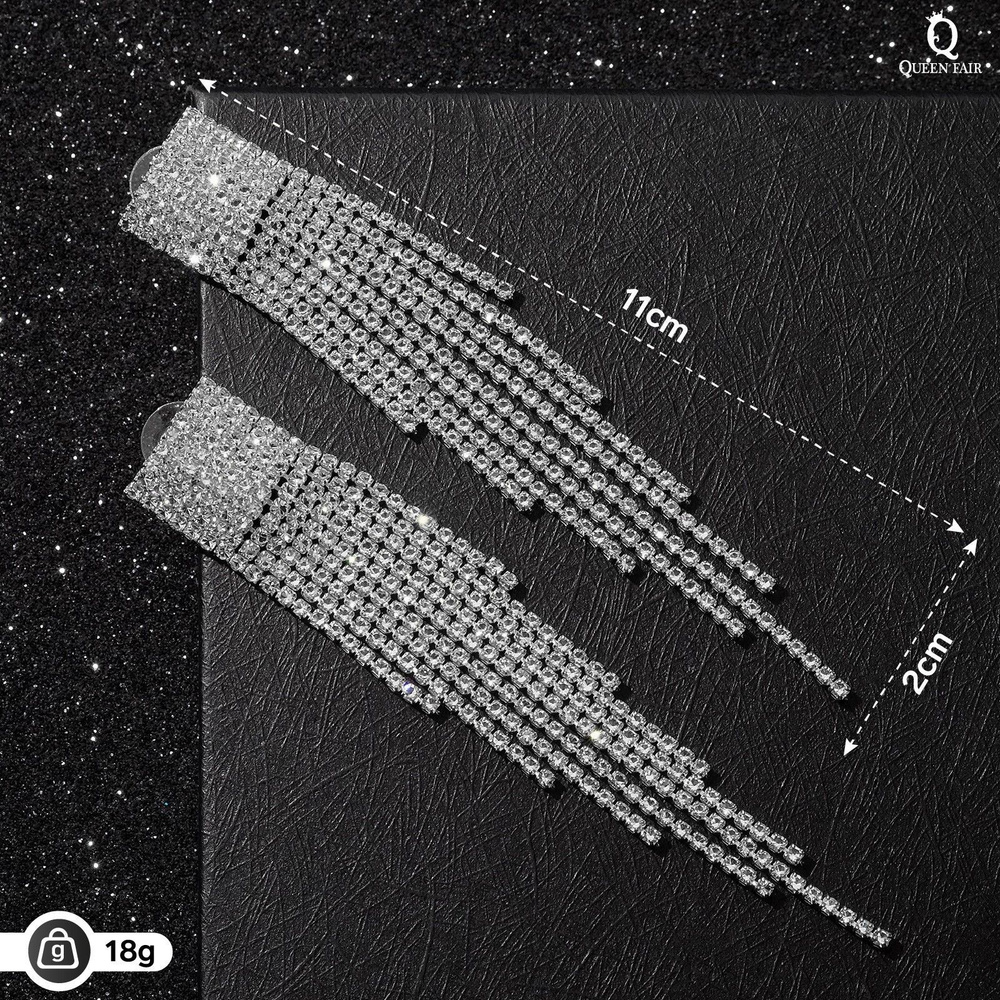 Серьги висячие со стразами "Водопад" на квадрате, цвет белый в серебре  #1