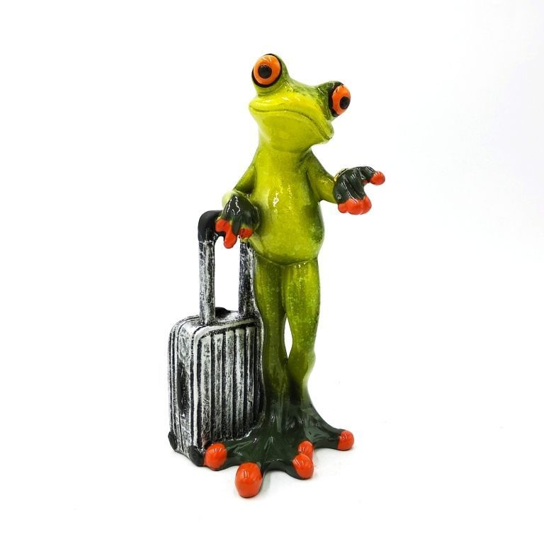 Статуэтка для интерьера Лягушка Арт С чемоданом 16см полимерная. Сувенир для декора дома. Подарок на #1