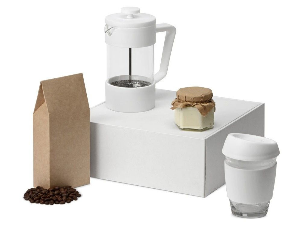 Подарочный набор Eat & Bite с кофе, кружкой и френч-прессом Бодрое утро, белый  #1