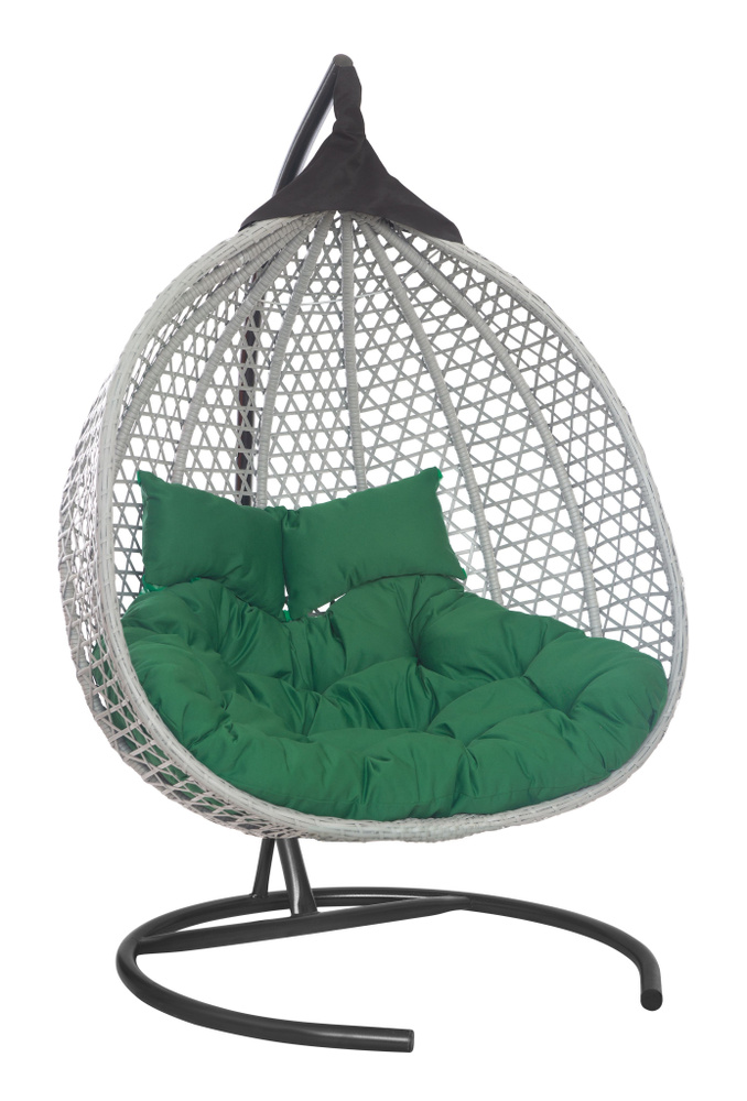 Подвесное двухместное кресло-кокон ФИДЖИ серый (зеленая подушка)  #1