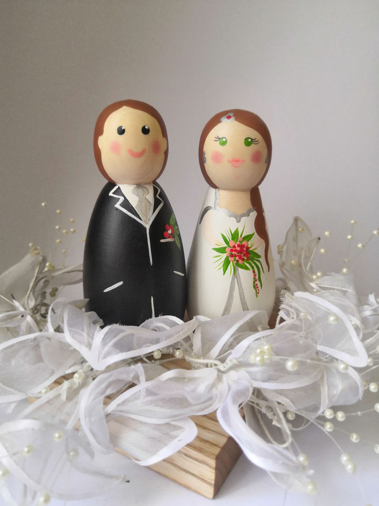 Пара деревянных фигурок жених и невеста, свадебный декор и украшение интерьера.  #1