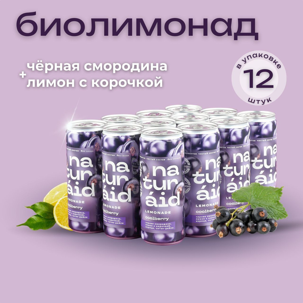 NATURAID Coolberry / Лимонад без сахара, Газировка на соках и специях, витамины ягод черной смородины #1