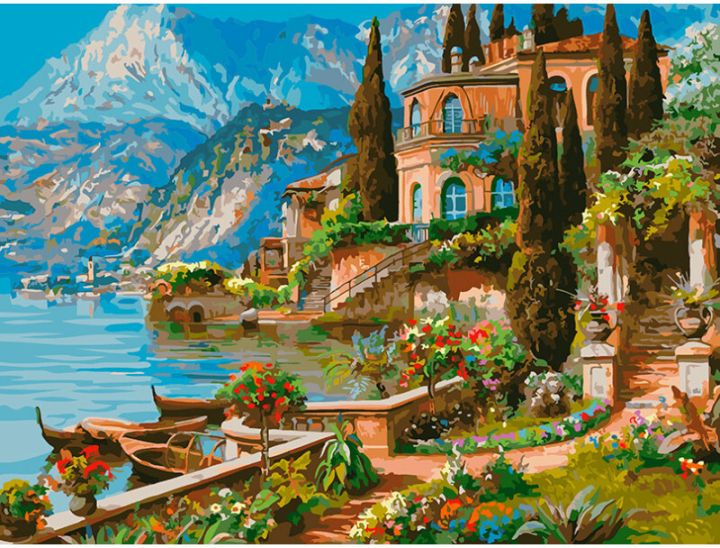 Картина по номерам Белоснежка "Вилла на озере Комо" (30х40 см, холст на подрамнике)  #1