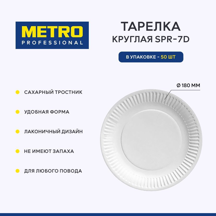 Тарелка десертная круглая Metro Professional SPR-7D, сахарный тростник, 18 см, 50 шт.  #1