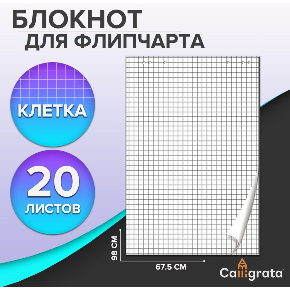 Блокнот для флипчарта в клетку Calligrata, 67.5 х 98 см, 20 листов, 80 г/м2, белизна 92%  #1