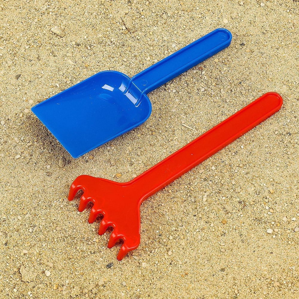 Набор для песка и снега, совок и грабли №1, 17,5 см, цвета синий, красный  #1