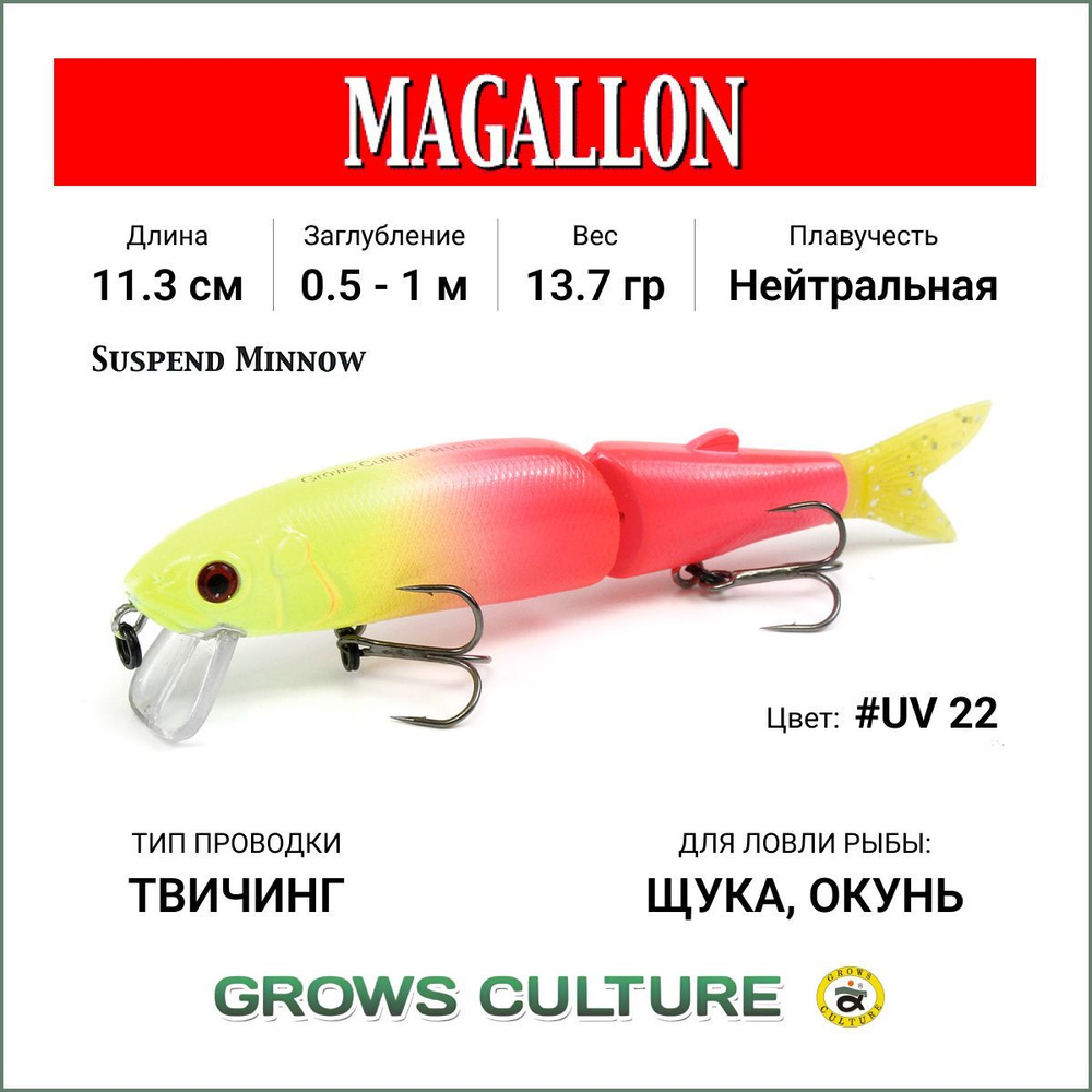 Воблер Magallon 113SP Grows Culture цв. #22 Длина 113 мм , вес 13,7 гр , Приманка минноу Магалон суспендер #1