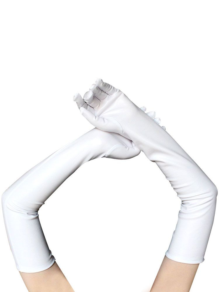 Перчатки кожаные женские белые / длинные, перчатки #1