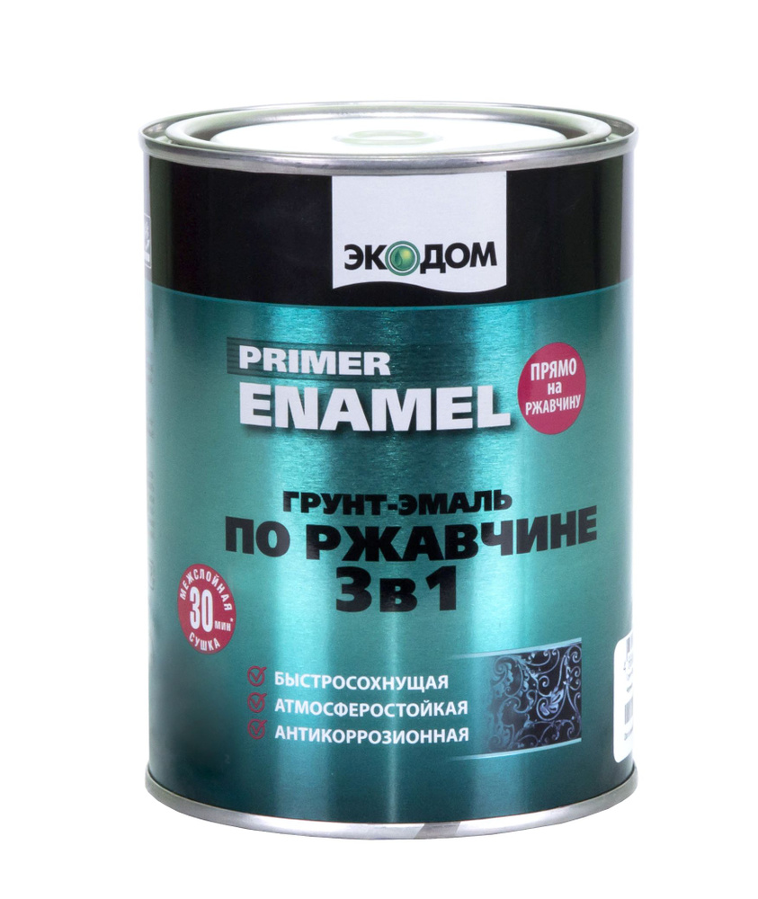 ЭКОДОМ Грунт-эмаль Гладкая, Полуматовое покрытие, 1 л, 0.9 кг, коричневый  #1