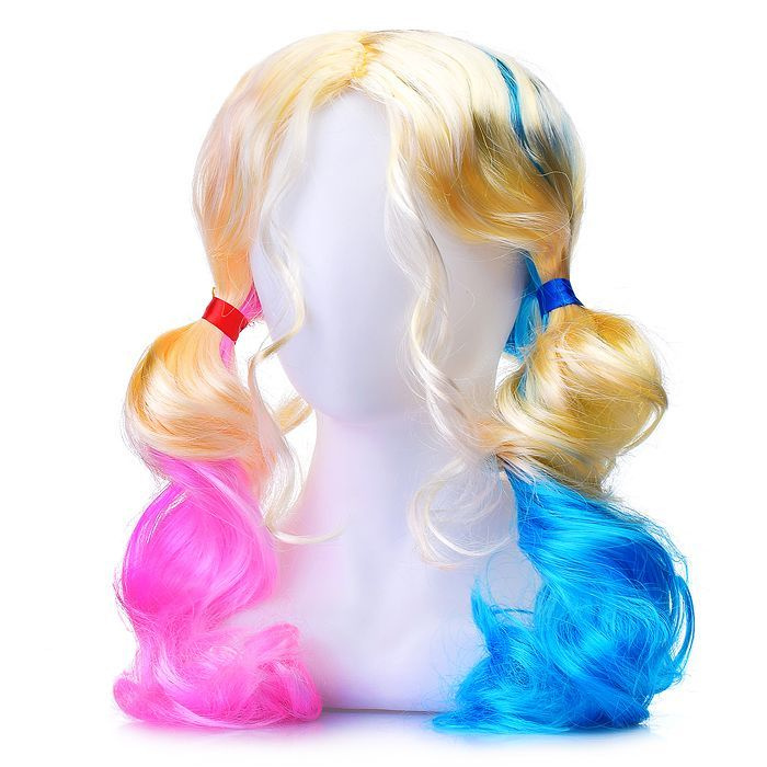 Карнавальный парик Снеговичок "Харли Квин", с цветными хвостиками (S1521)  #1