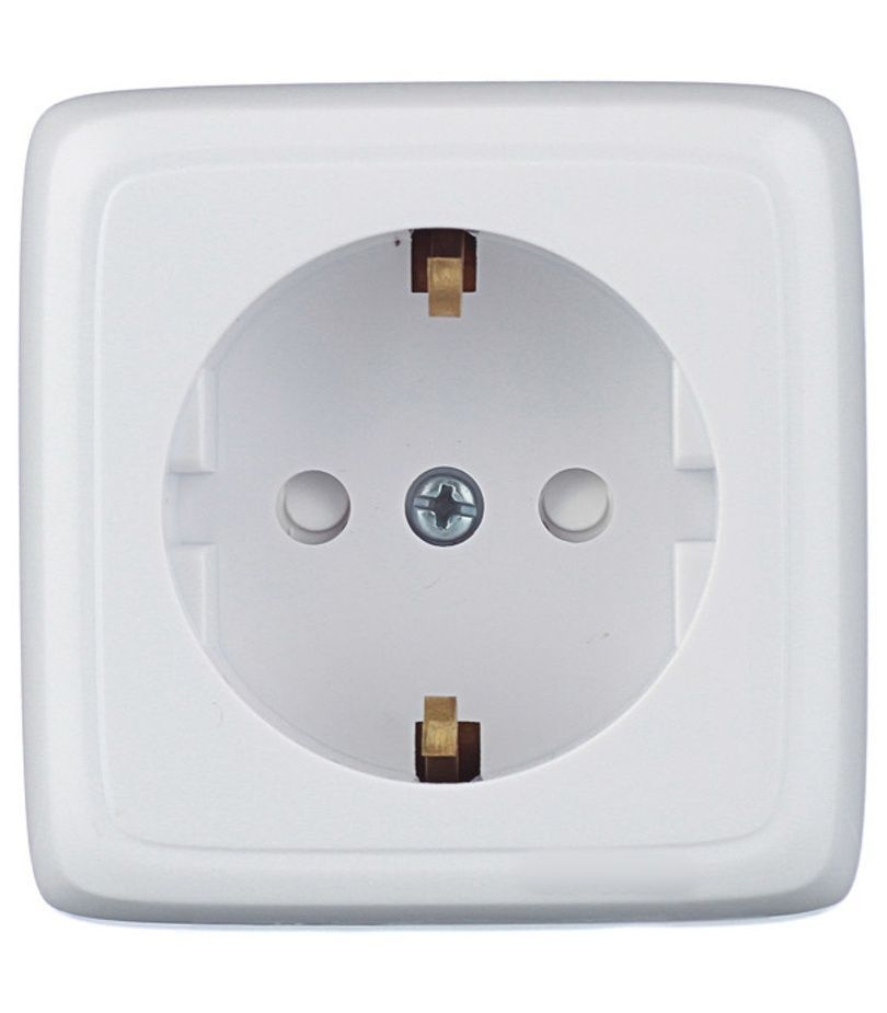 Розетка РА16-114 открытая установка белая с заземлением со шторками ...