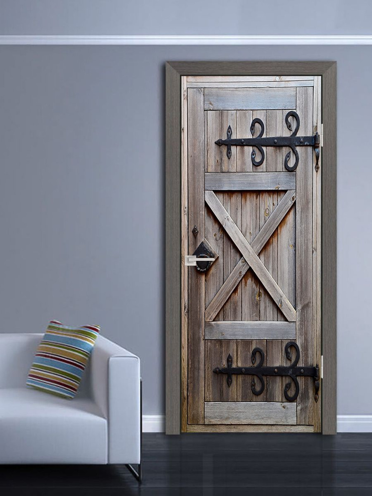 Наклейка интерьерная на дверь "Старинная деревянная дверь", самоклеющаяся 60х200 см.  #1
