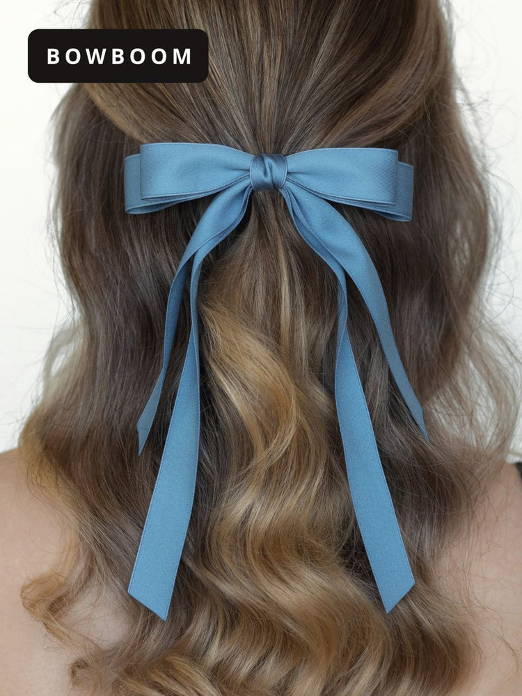 Светло-синий атласный бант для волос на заколке-автомат для девочек и женщин. Украшения и аксессуары #1