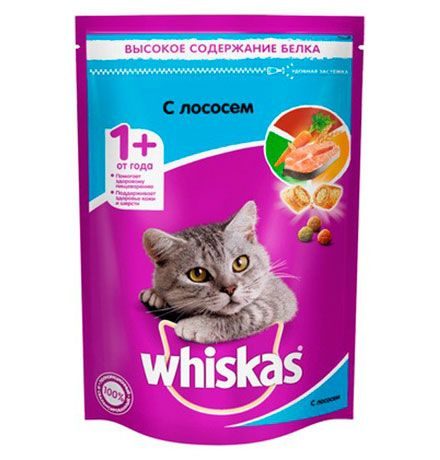 Whiskas / Сухой корм Вискас для взрослых кошек подушечки-паштет с Лососем, 350 г  #1