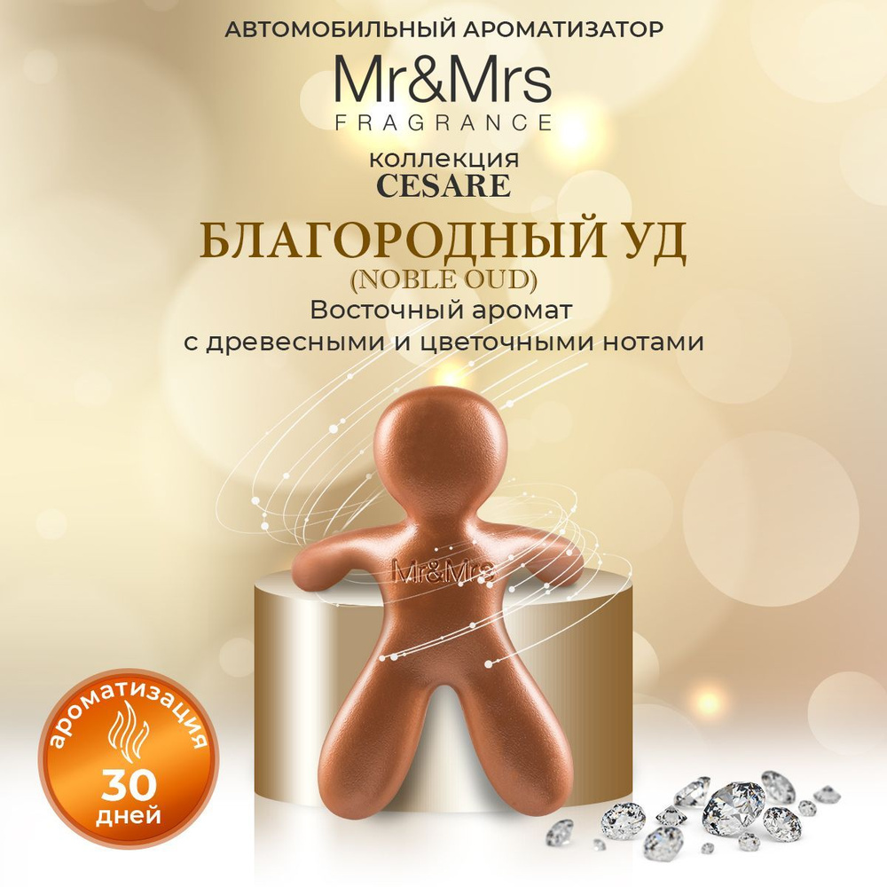 Ароматизатор для автомобиля на дефлектор человечек Mr&Mrs Fragrance Cesare Noble Oud Благородный уд бронза #1