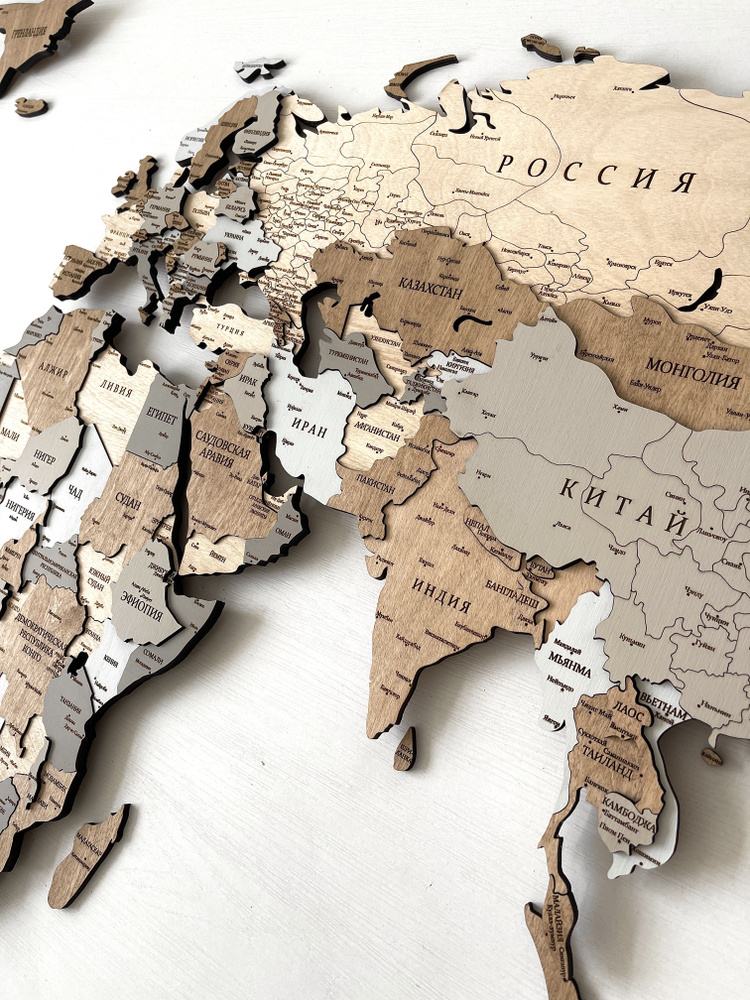 Деревянная карта мира 160/85 см цвет миндаль на русском языке подробная  #1
