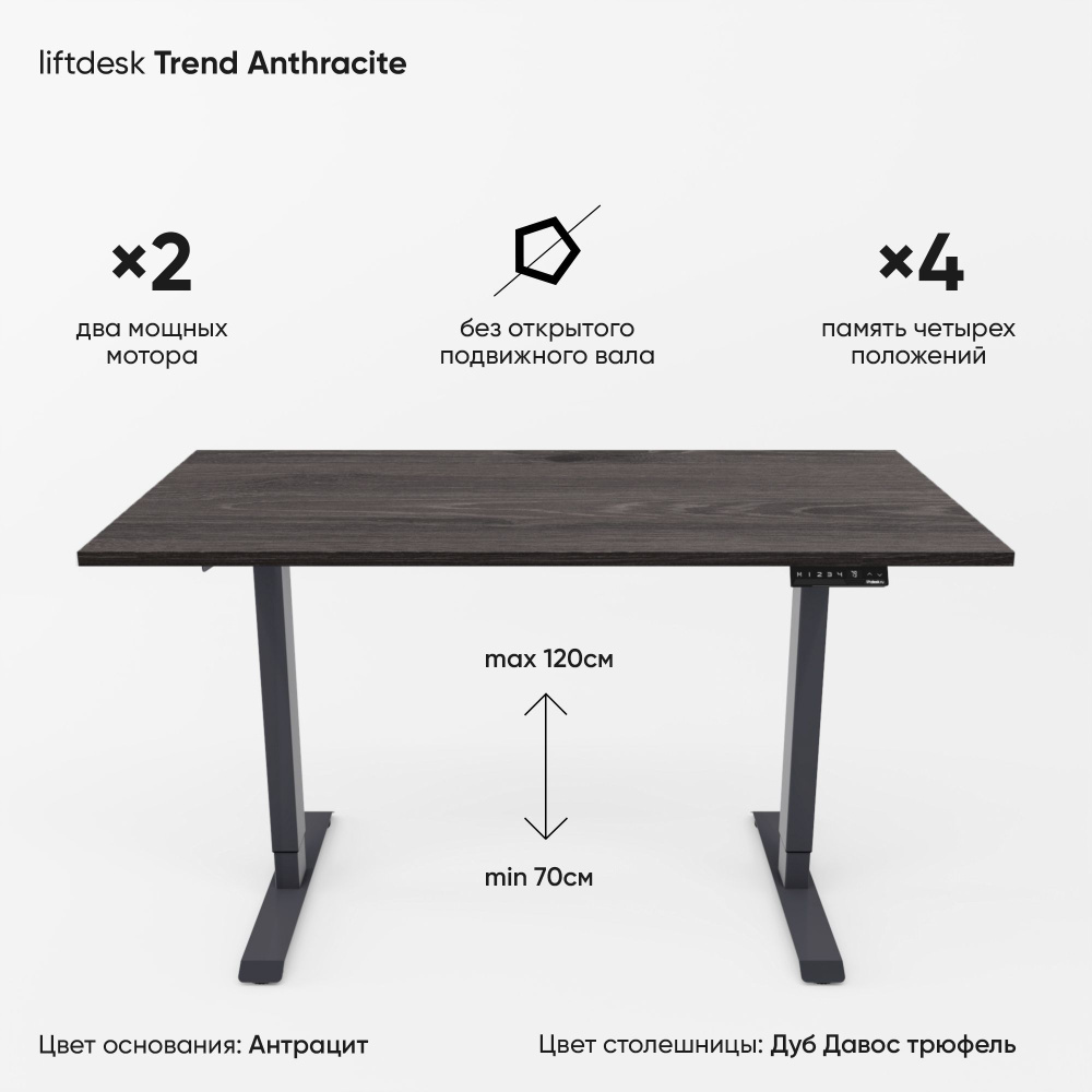 Компьютерный стол регулируемый по высоте для работы стоя сидя 2-х моторный liftdesk Trend Антрацит/Дуб #1