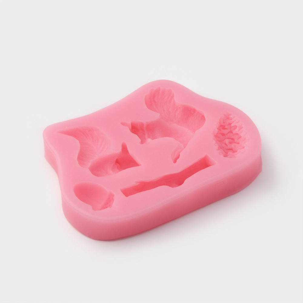 Силиконовый молд Доляна "Белочка и орешки", 10х7х1,5 см, цвет розовый  #1