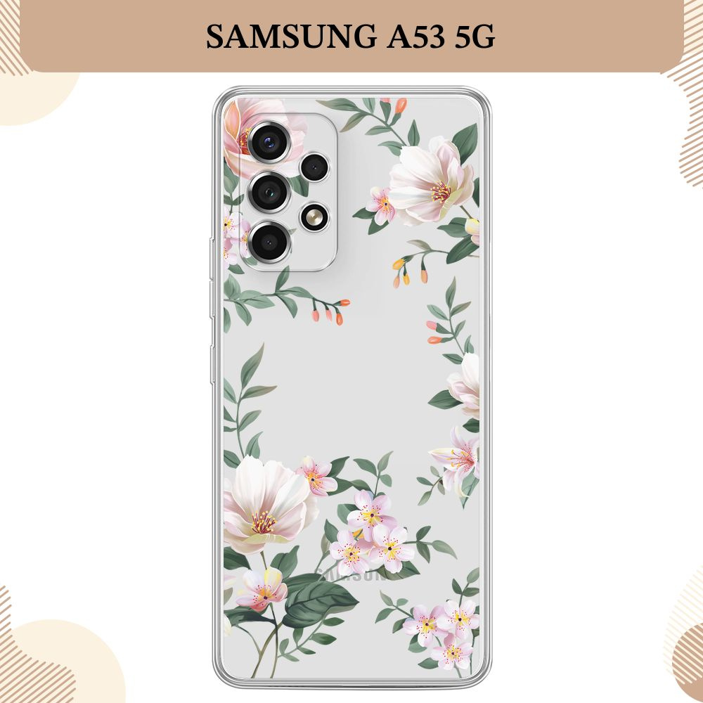 Силиконовый чехол на Samsung Galaxy A53 5G / Самсунг А53 5G Beautiful white flowers, прозрачный  #1