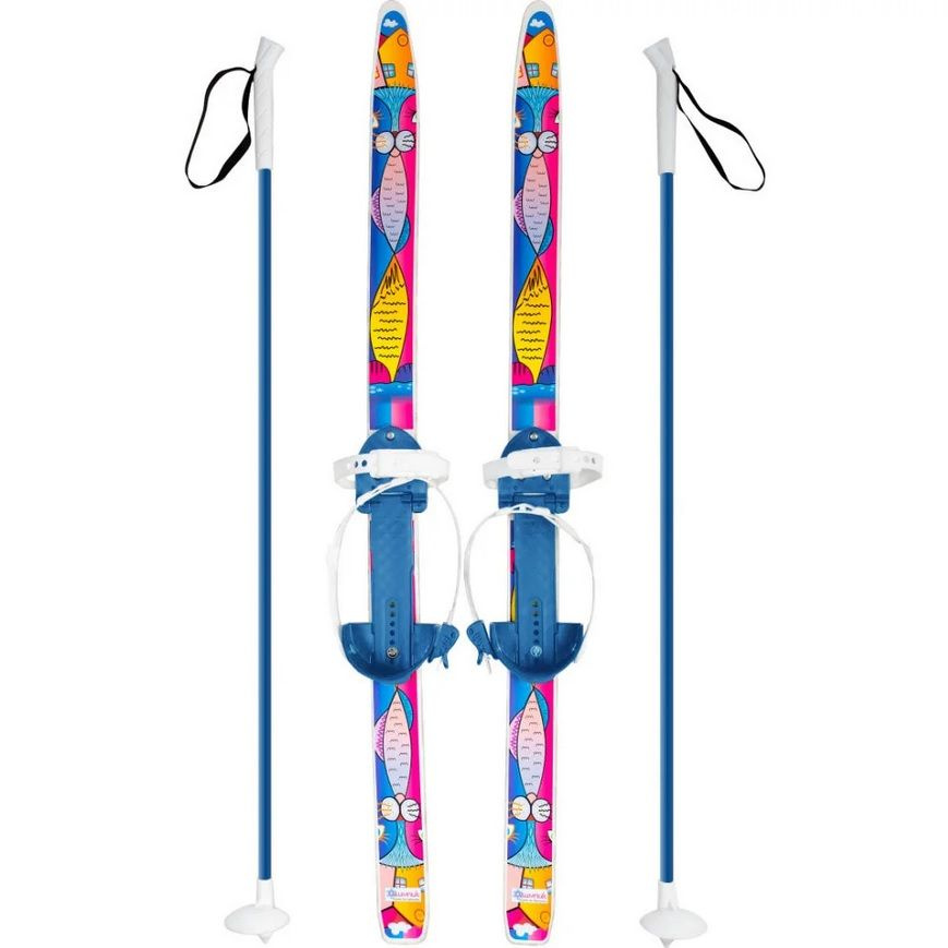 Мини-лыжи ЦИКЛ Быстрики КОТЫ с палками длина 90см / лыжный комплект детский  #1