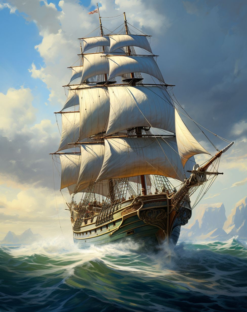 Картина по номерам на холсте 40*50 см "Корабль под парусами на волнах"  #1
