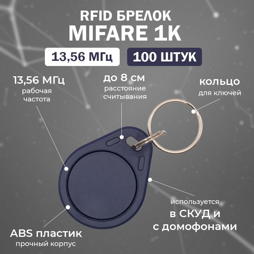 RFID брелок MIFARE "KEY-MF" ТЕМНО-СИНИЙ (НЕПЕРЕЗАПИСЫВАЕМЫЙ) / Бесконтактный ключ доступа СКУД 13.56 #1