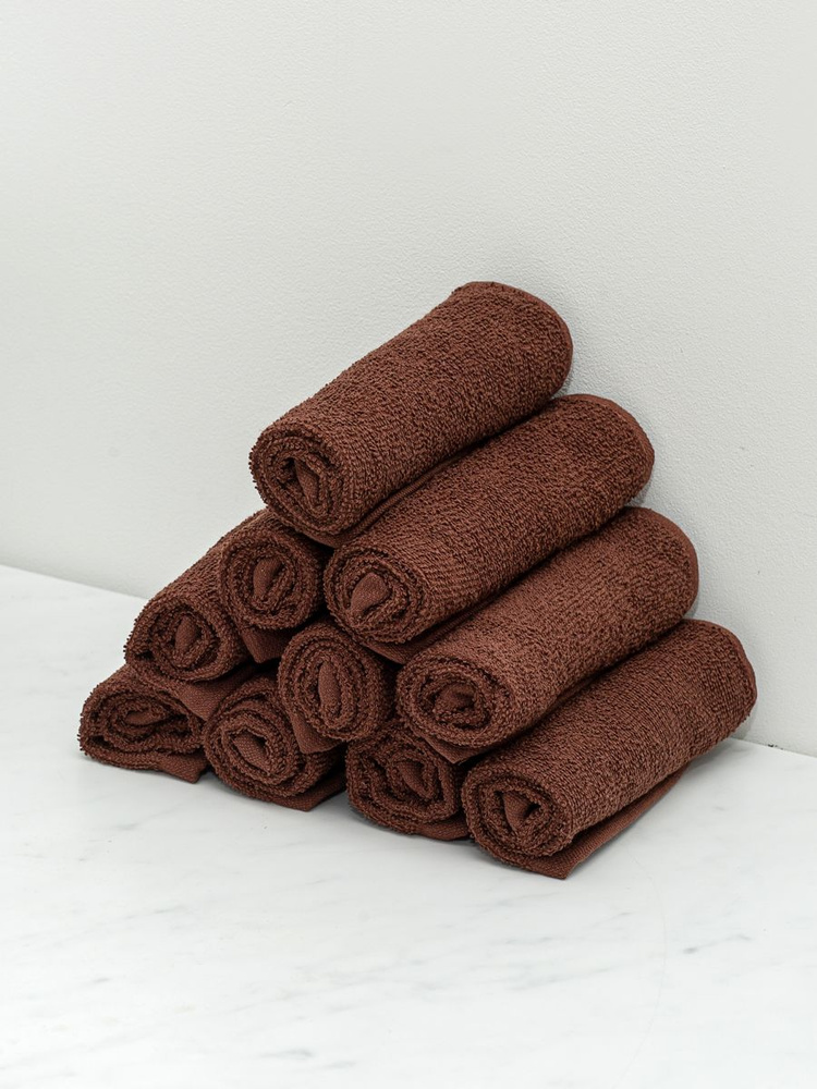 SandaL Набор полотенец для лица, рук или ног, Хлопок, 30x30 см, коричневый, 10 шт.  #1