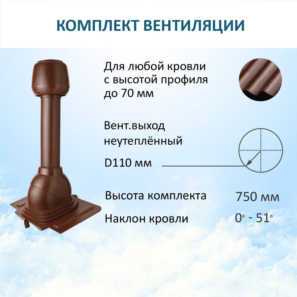 Комплект вентиляции: Колпак D110, вент. выход 110, проходной элемент универсальный, коричневый  #1