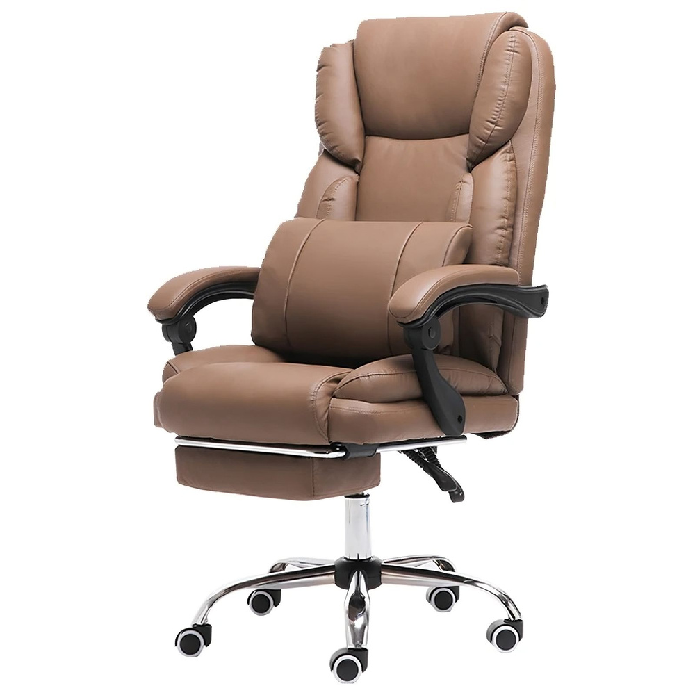 Кресло руководителя Diplomat с подножкой, офисный стул, кресло компьютерное подставкой для ног, коричневое, #1