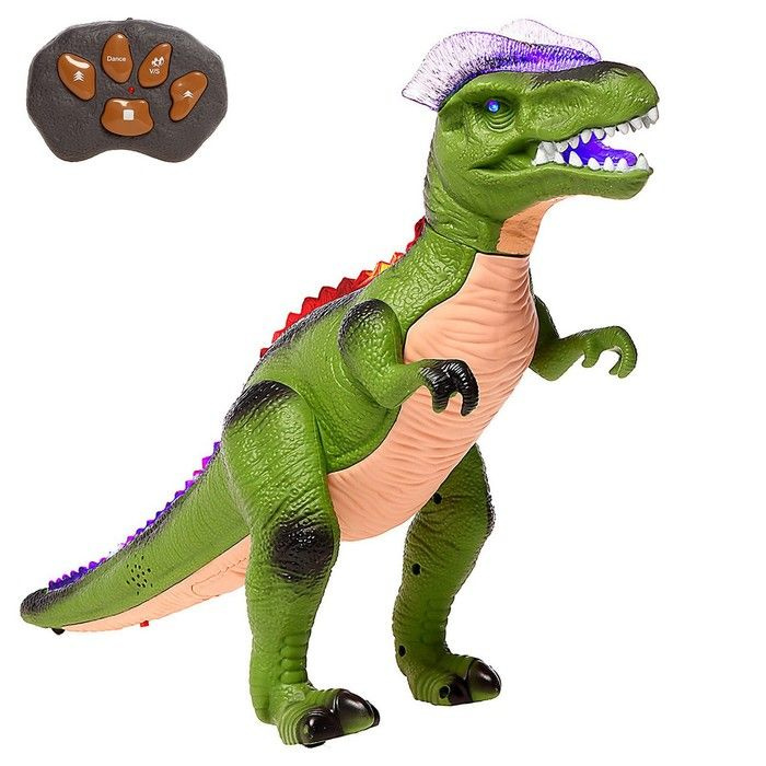 Динозавр радиоуправляемый T-Rex, световые и звуковые эффекты, работает от батареек, цвет зелёный  #1