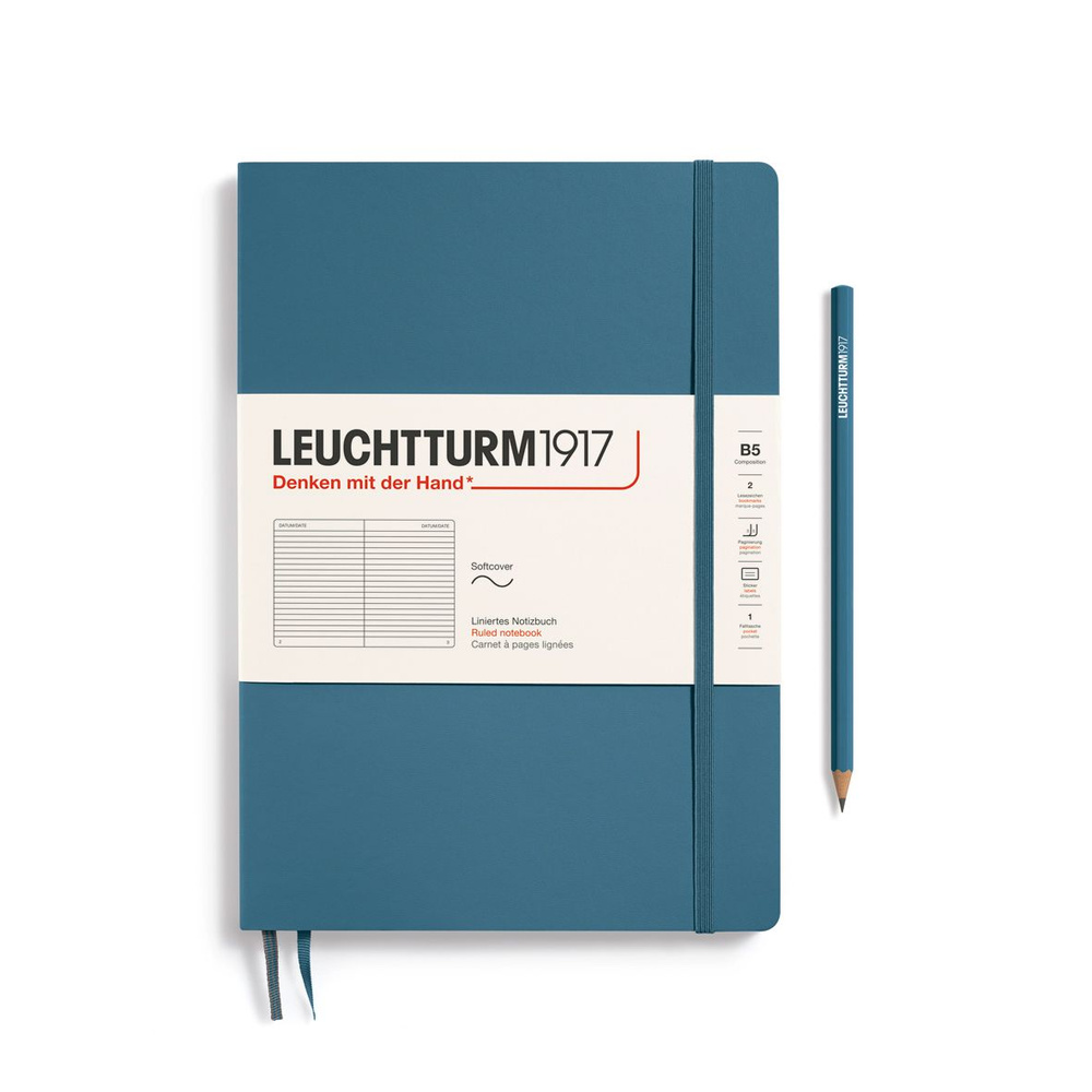 Блокнот Leuchtturm1917, COMPOSITION B5, мягкая обложка, в линейку, цвет синий камень + фирменный карандаш #1