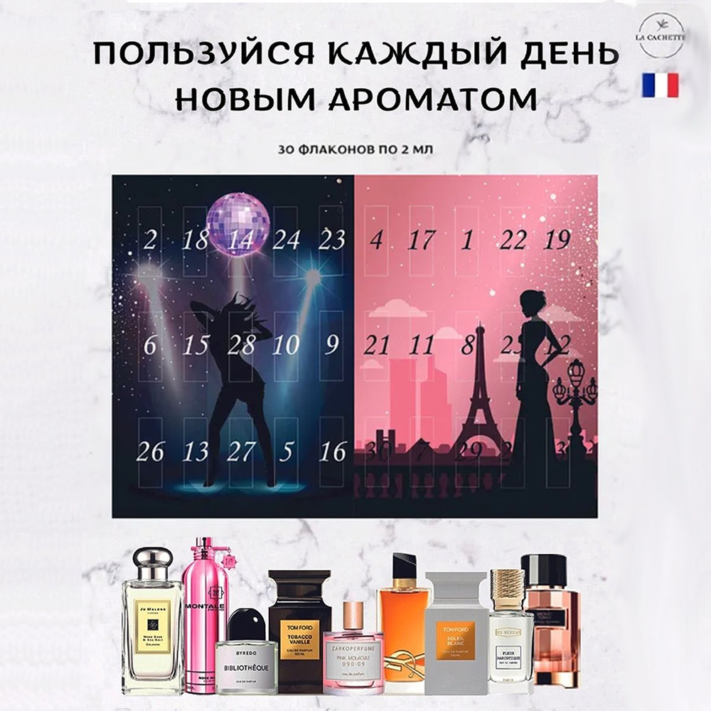 Адвент календарь с парфюмом La Cachette/Адвент-календарь духи по мотивам 30 шт по 2 мл. - День-Ночь  #1