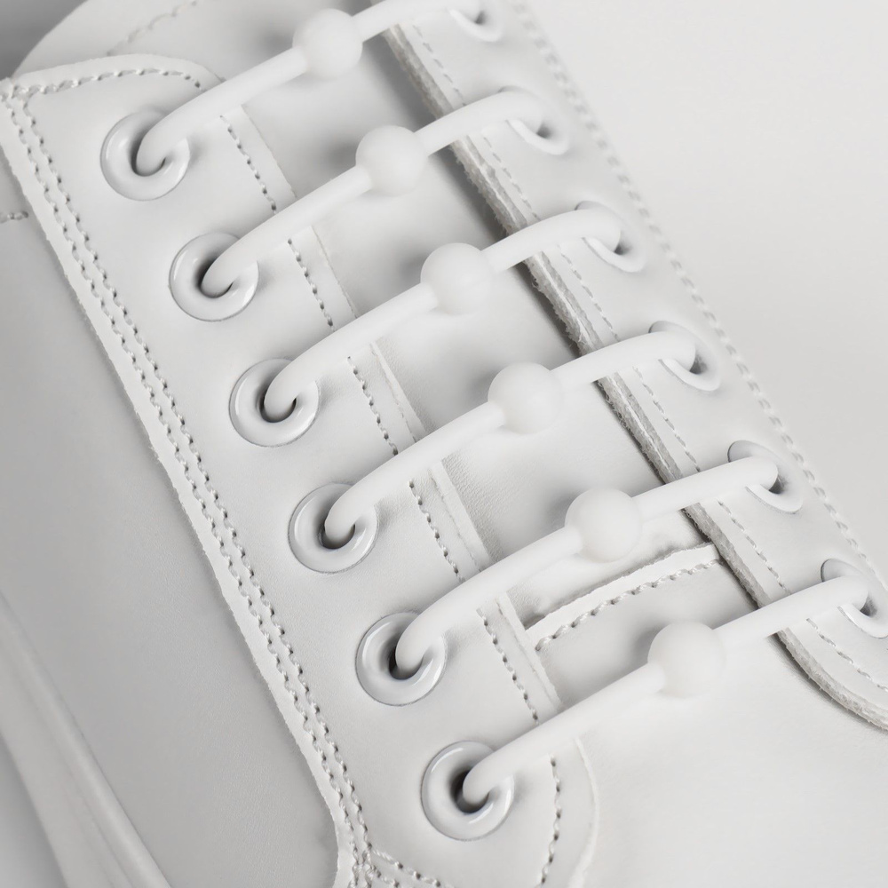 Набор шнурков для обуви "Шар", 6 шт, силиконовые, круглые, d -15 мм, 6,5 см, цвет белый  #1