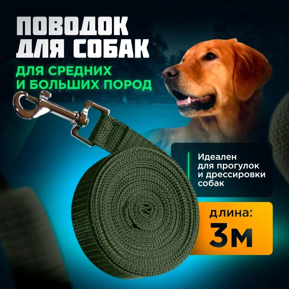 Поводок для средних, больших собак/ с карабином/длина 3 м х ширина 2,5 см/Амуниция для животных  #1