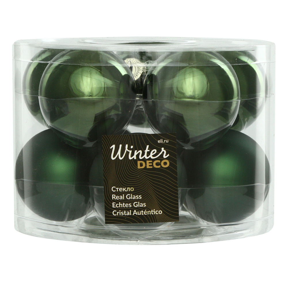 Набор стеклянных шаров 6 см зеленый бархат mix, 10 шт #1