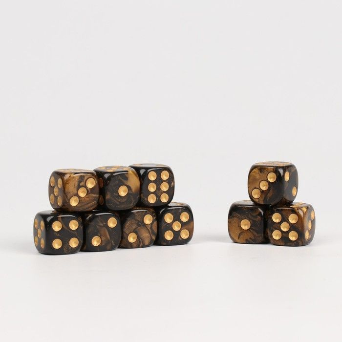 Набор кубиков игральных "Время игры", 10 шт, 1.6 х 1.6 см, золотой мрамор  #1