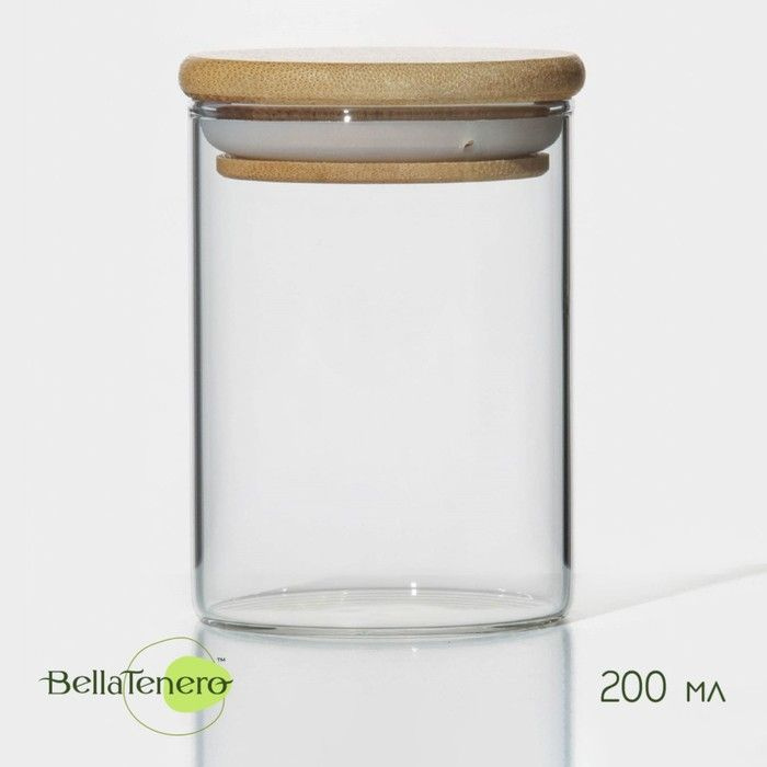 Баночка стеклянная для специй с бамбуковой крышкой BellaTenero "Эко", 200 мл, 6,5х8,5 см  #1