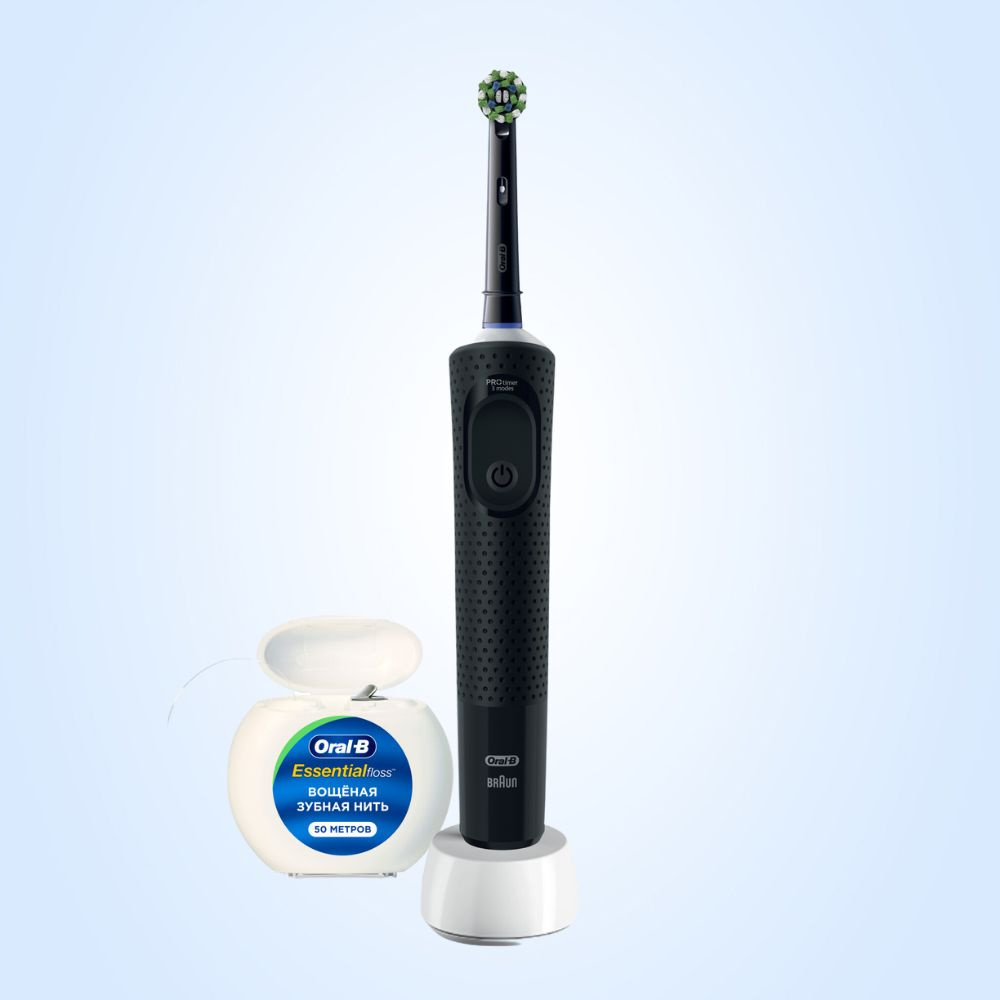 Электрическая зубная щетка Oral-B Vitality Pro черная + зубная нить  #1