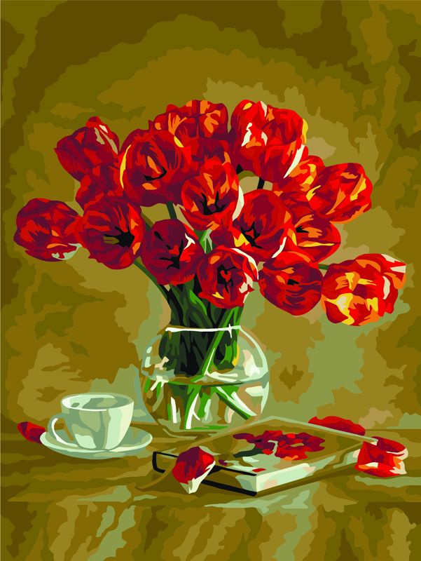 Картина по номерам на холсте ТРИ СОВЫ Красные тюльпаны, 30х40см, с акриловыми красками и кистями  #1