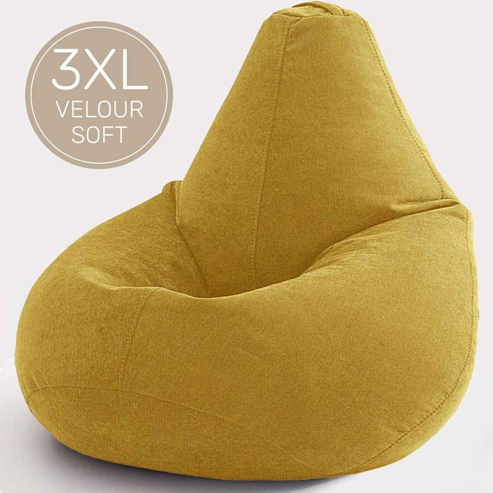 Laavi Home Кресло-мешок Груша, Велюр натуральный, Размер XXXL,желтый, хром  #1