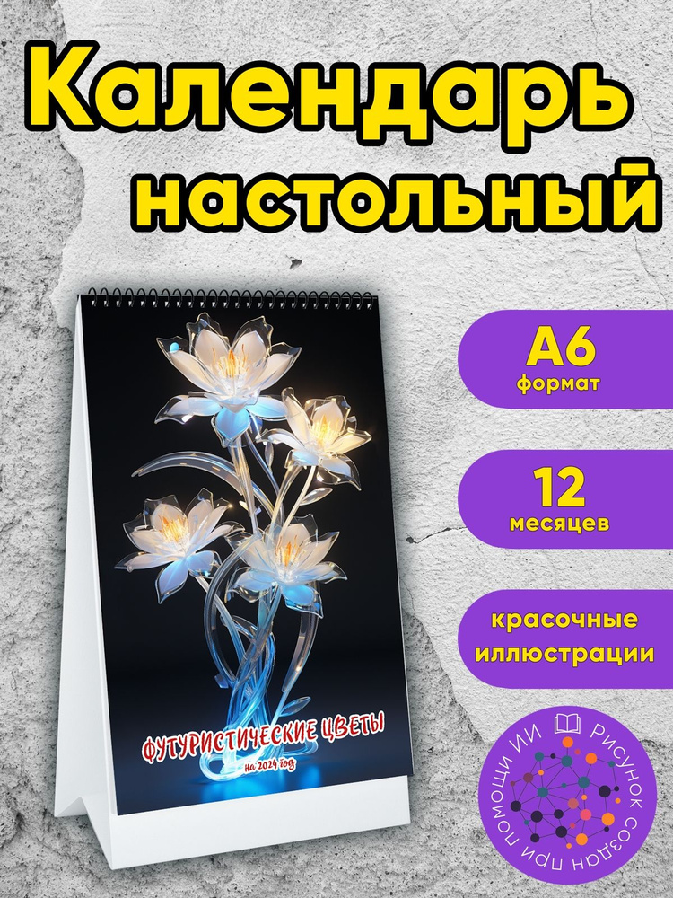 Настольный календарь-домик "Футуристические цветы" на 2024 год  #1