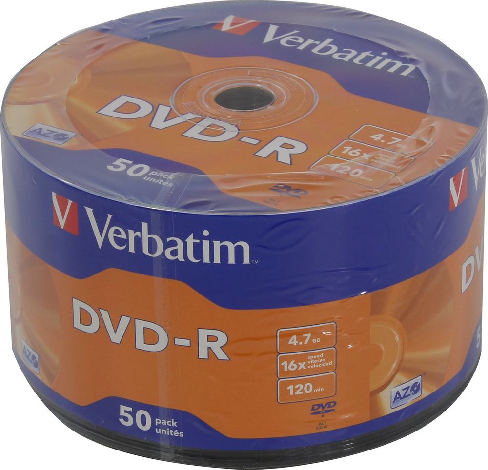 Verbatim Диски DVD-R 16-x 4.7Gb (50 шт)/Shrink/50 Azo (43788) #1