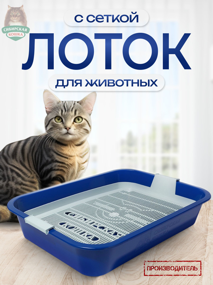 Туалет лоток для кошек с сеткой СИБИРСКАЯ КОШКА, синий, 37,5*27*7,5 см  #1