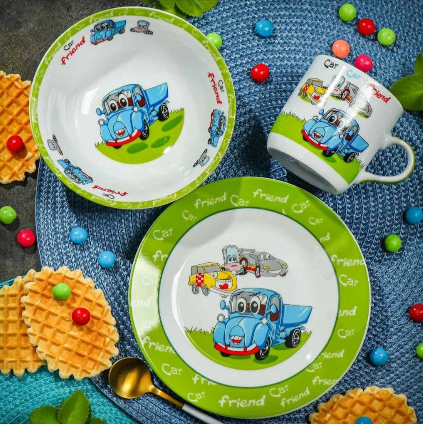 Набор детской посуды из керамики кружка 230мл, тарелка 180мм, салатник 400мл набор для кормления  #1